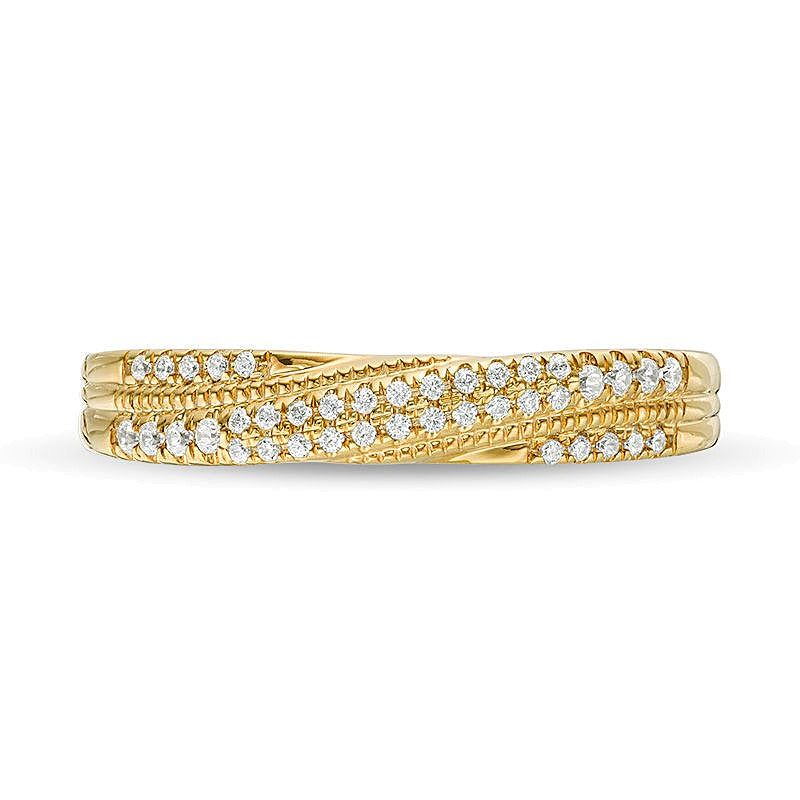 0.17 CT. TW Diamond Crossover Vintage-Style Anniversary Band in 10K Gold