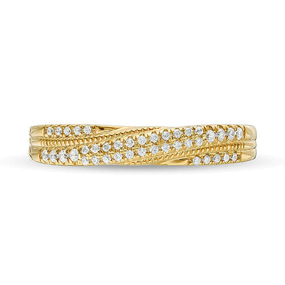 0.17 CT. TW Diamond Crossover Vintage-Style Anniversary Band in 10K Gold