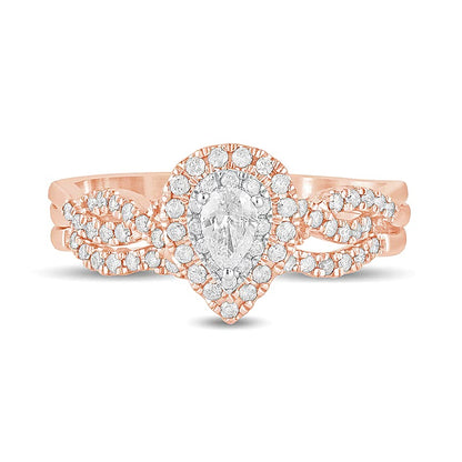 0.5 CT. TW Pear-Shaped Diamond Double Frame Multi-Row Bridal Set in 10K Rose Gold