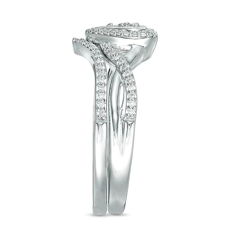 0.2 CT. TW Diamond Heart Frame Twist Bridal Set in 10K White Gold