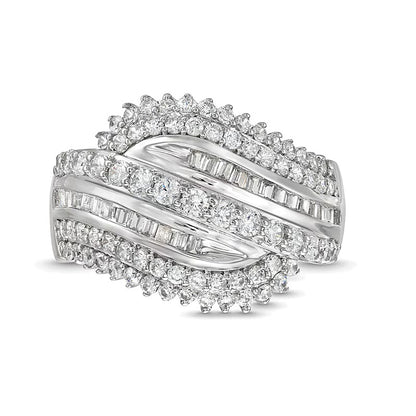 1.0 CT. TW Diamond Shadow Rolling Wave Ring in 10K White Gold