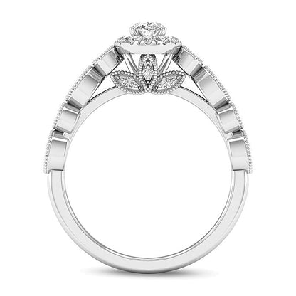 0.5 CT. TW Oval Diamond Frame Bridal Set in 14K Gold