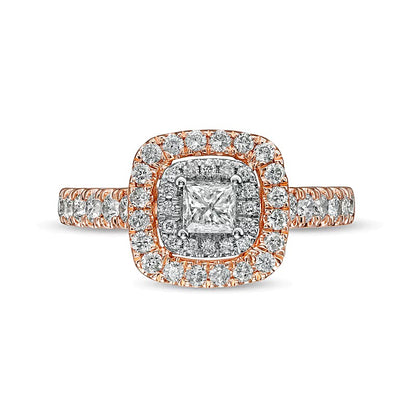 1.0 CT. TW Princess-Cut Diamond Double Frame Engagement Ring in 14K Rose Gold (I/I2)