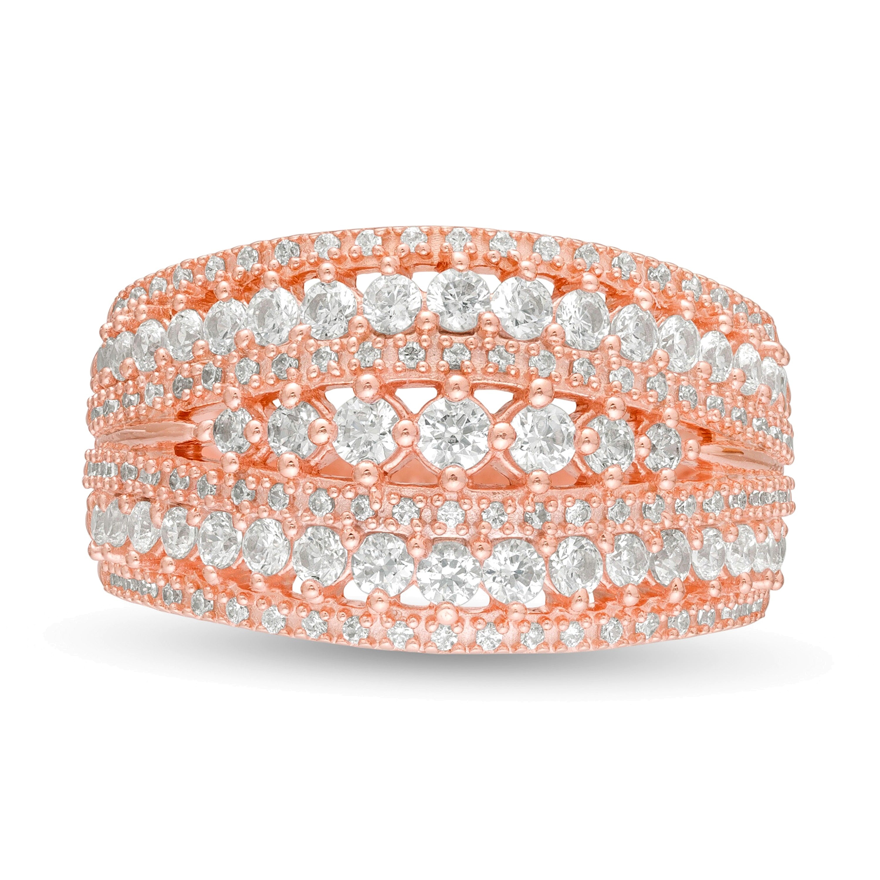 1.25 CT. TW Diamond Multi-Row Ring in 10K Rose Gold