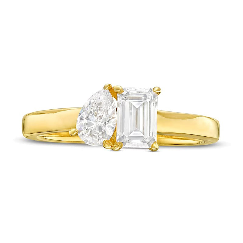 1.0 CT. TW Pear-Shaped and Emerald-Cut Diamond Toi et Moi Engagement Ring in 14K Gold