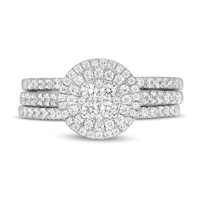 1.0 CT. TW Composite Diamond Double Frame Vintage-Style Three Piece Bridal Set in 10K White Gold