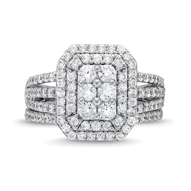 1.25 CT. TW Emerald Multi-Diamond Elongated Art Deco Split Shank Bridal Set in 10K White Gold