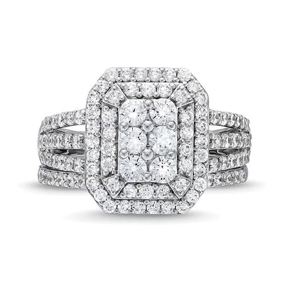 1.25 CT. TW Emerald Multi-Diamond Elongated Art Deco Split Shank Bridal Set in 10K White Gold