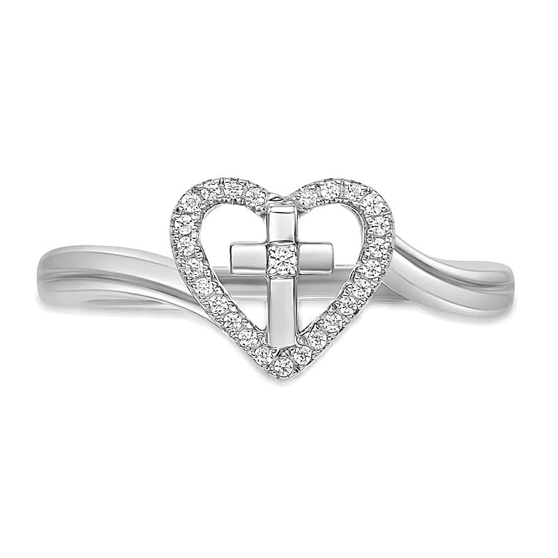 0.07 CT. TW Diamond Heart with Cross Bypass Ring in Sterling Silver