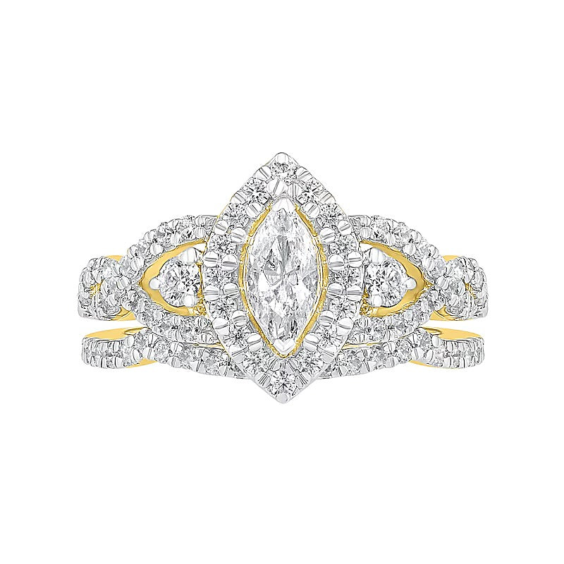 1.5 CT. TW Marquise Diamond Frame Vintage-Style Bridal Set in 10K Gold