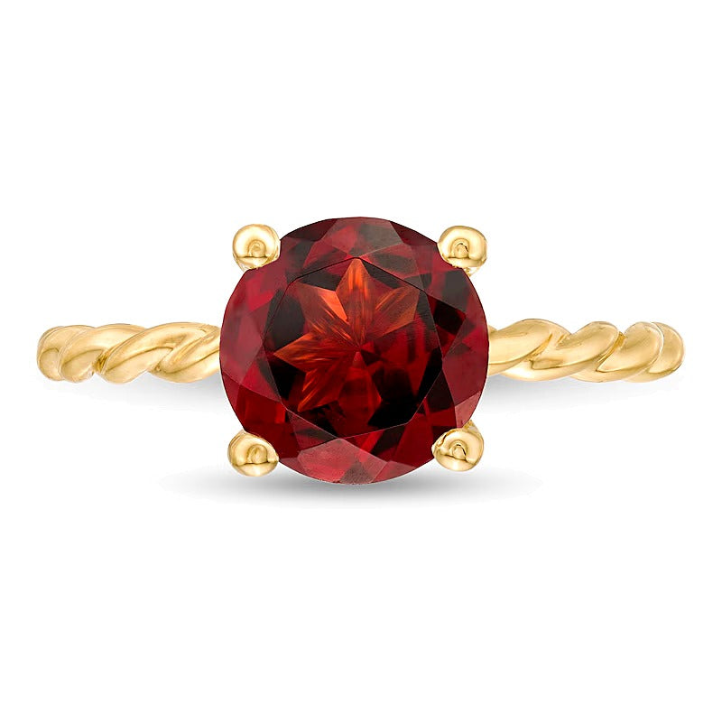 8.0mm Garnet Solitaire Rope Shank Ring in 10K Gold