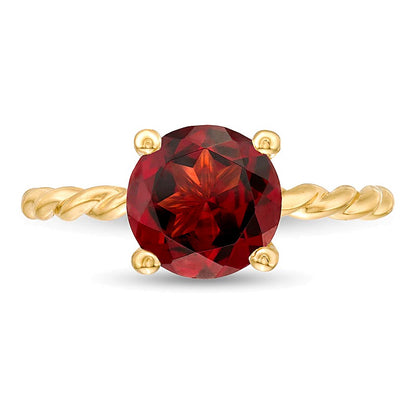 8.0mm Garnet Solitaire Rope Shank Ring in 10K Gold