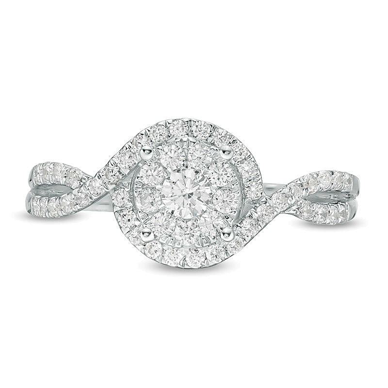 0.5 CT. TW Diamond Frame Swirl Bypass Engagement Ring in 10K White Gold
