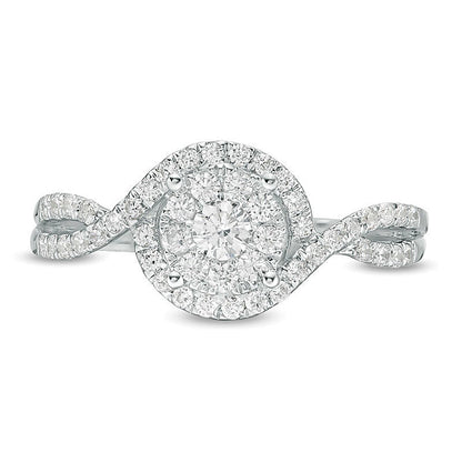 0.5 CT. TW Diamond Frame Swirl Bypass Engagement Ring in 10K White Gold