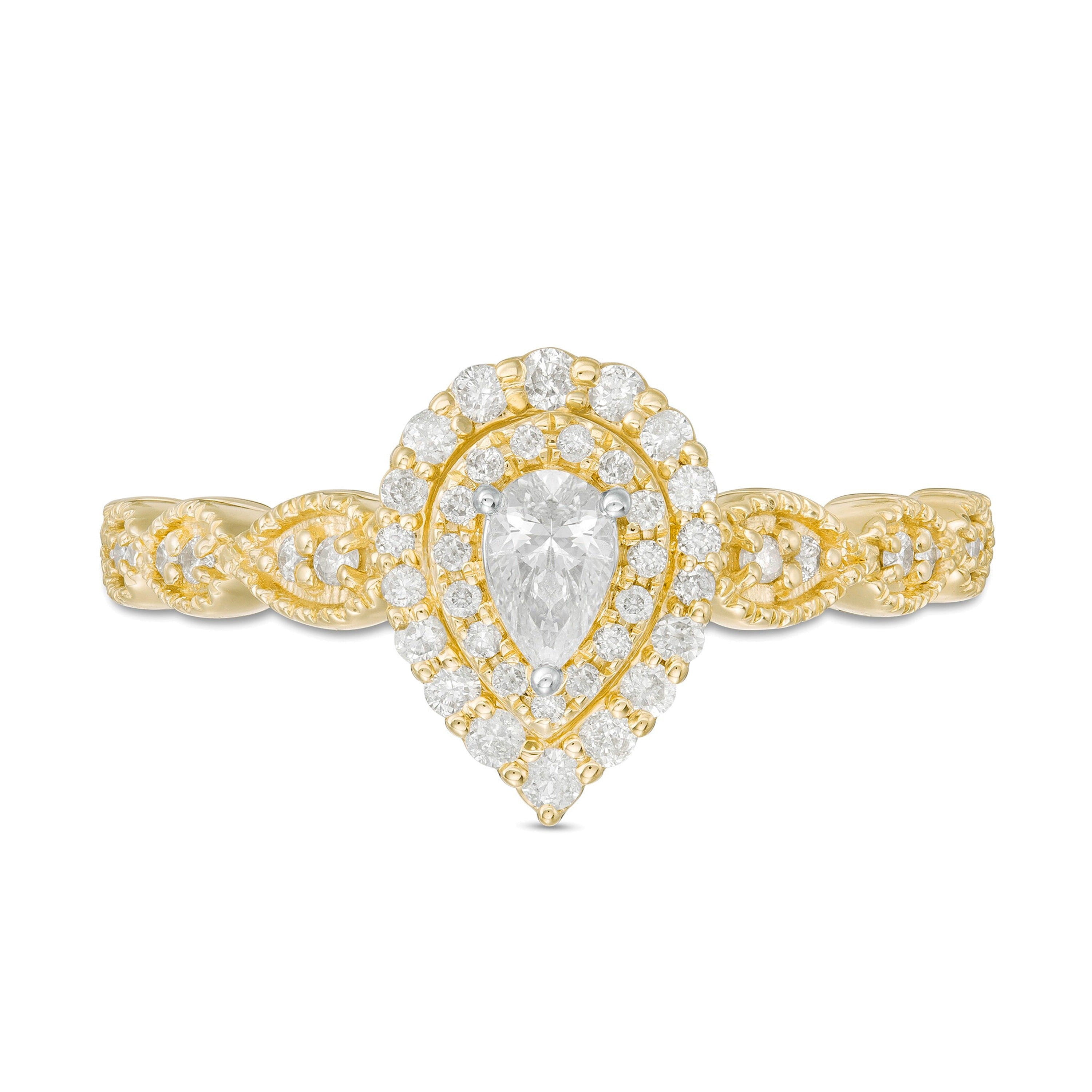0.38 CT. TW Pear-Shaped Diamond Double Frame Art Deco Vintage-Style Engagement Ring in 10K Gold