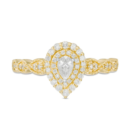 0.38 CT. TW Pear-Shaped Diamond Double Frame Art Deco Vintage-Style Engagement Ring in 10K Gold
