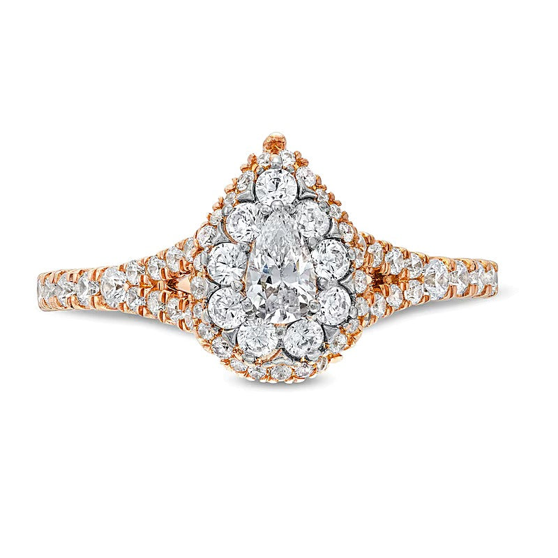 0.75 CT. TW Pear Multi-Diamond Split Shank Engagement Ring in 10K Rose Gold