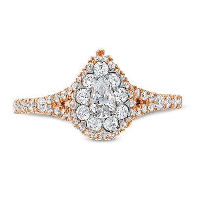 0.75 CT. TW Pear Multi-Diamond Split Shank Engagement Ring in 10K Rose Gold