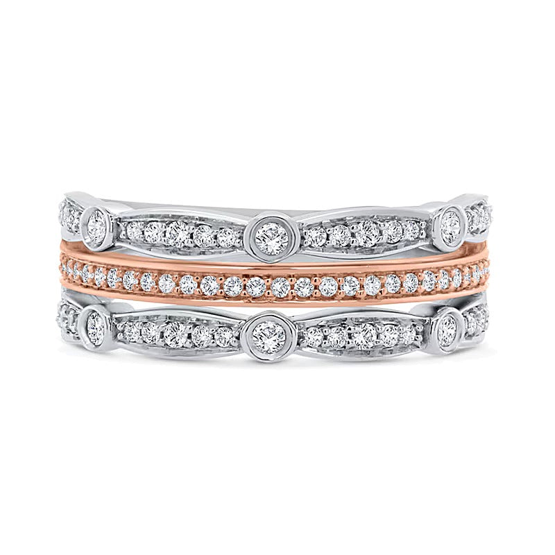 0.38 CT. TW Diamond Multi-Row Stacked Ring in 10K Two-Tone Gold
