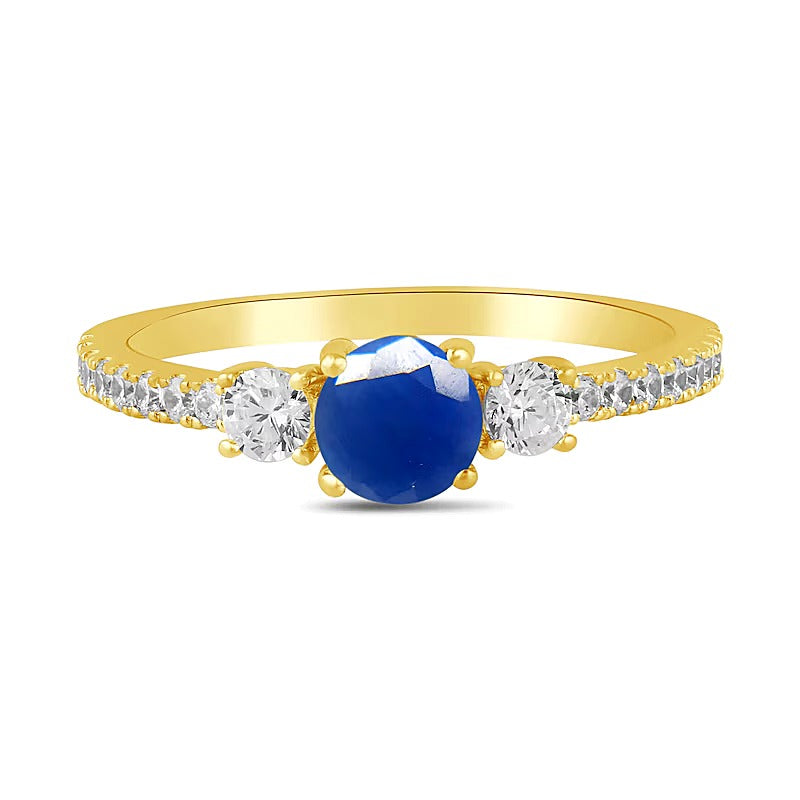 5.0mm Blue Sapphire and 0.38 CT. TW Lab-Grown Diamond Three Stone Ring in 14K Gold