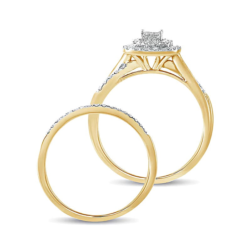 0.38 CT. TW Princess-Cut Quad Diamond Cushion Frame Bridal Set in 10K Gold