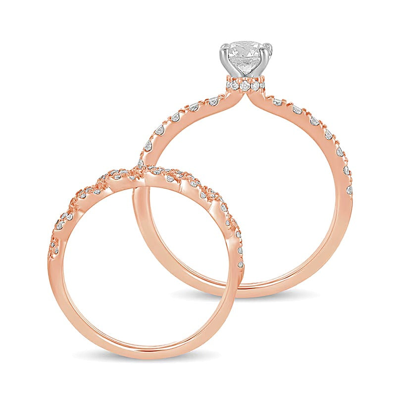 1.0 CT. TW Diamond Cuban Curb Chain Link Bridal Set in 10K Rose Gold
