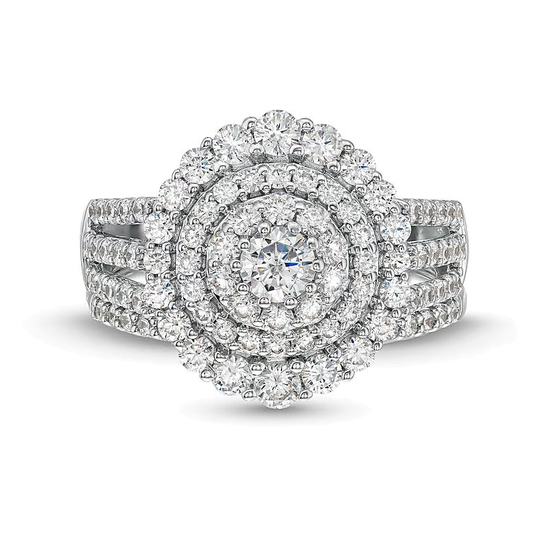 1.5 CT. TW Diamond Triple Row Scallop Frame Bridal Set in 10K White Gold