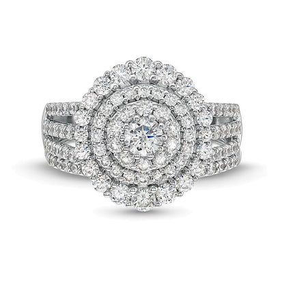 1.5 CT. TW Diamond Triple Row Scallop Frame Bridal Set in 10K White Gold
