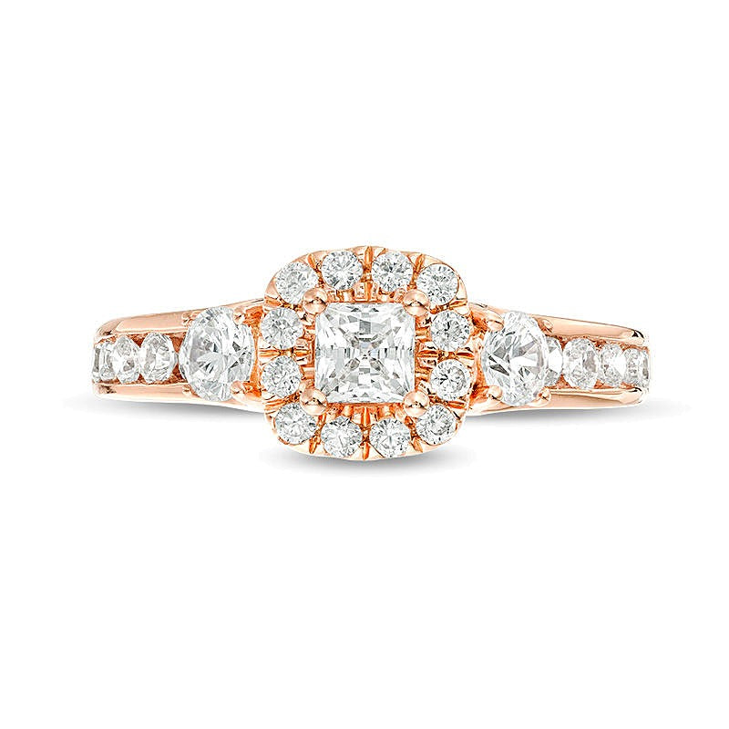 1.25 CT. TW Princess-Cut Diamond Frame Three Stone Engagement Ring in 14K Rose Gold