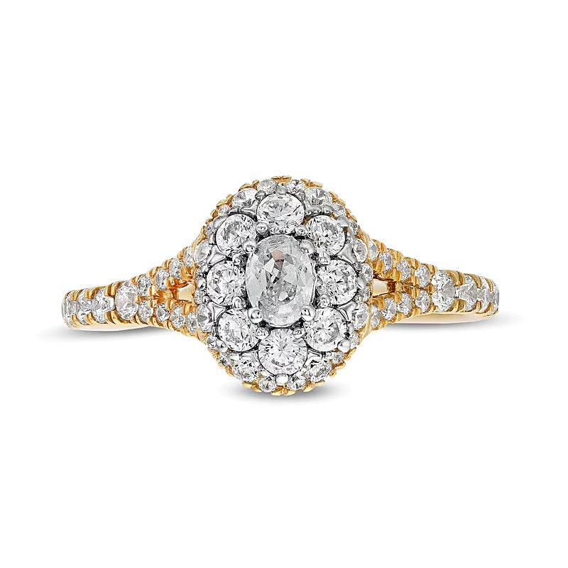 0.75 CT. TW Oval Multi-Diamond Split Shank Engagement Ring in 10K Gold