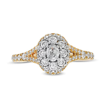 0.75 CT. TW Oval Multi-Diamond Split Shank Engagement Ring in 10K Gold