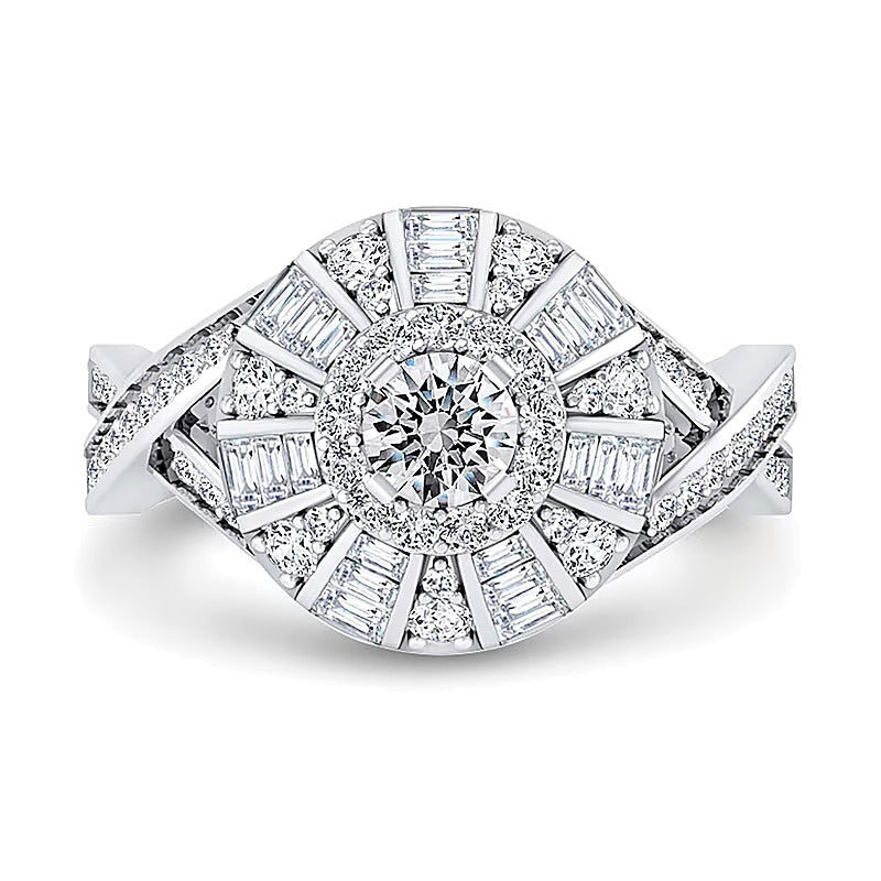 1.0 CT. TW Diamond Windmill Frame Criss-Cross Shank Ring in 10K White Gold