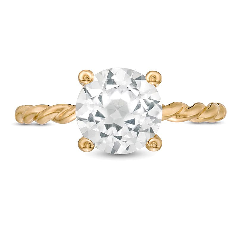 8.0mm Lab-Created White Sapphire Solitaire Rope Shank Ring in 10K Gold