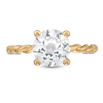 8.0mm Lab-Created White Sapphire Solitaire Rope Shank Ring in 10K Gold