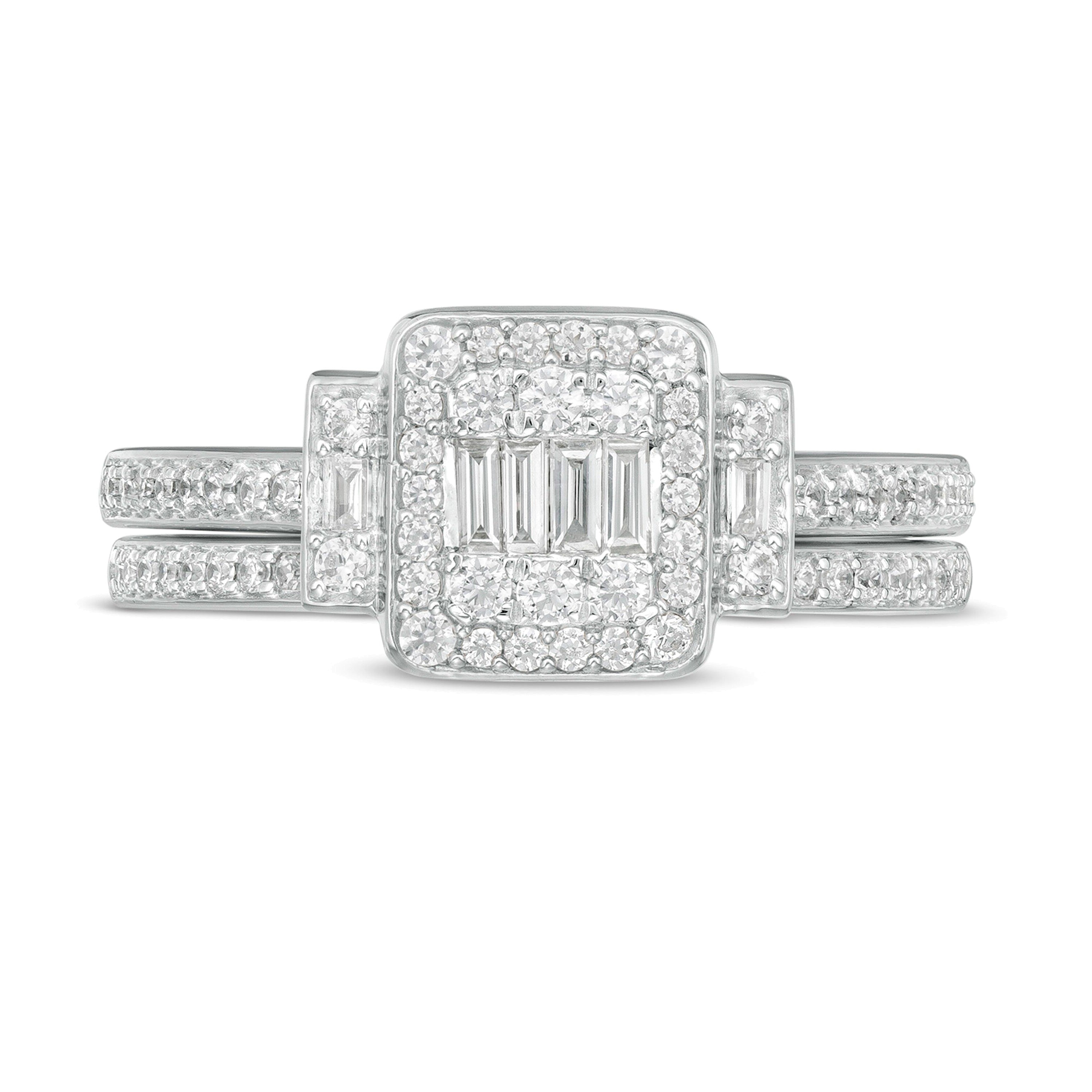 0.5 CT. TW Composite Diamond Frame Collar Bridal Set in 10K White Gold