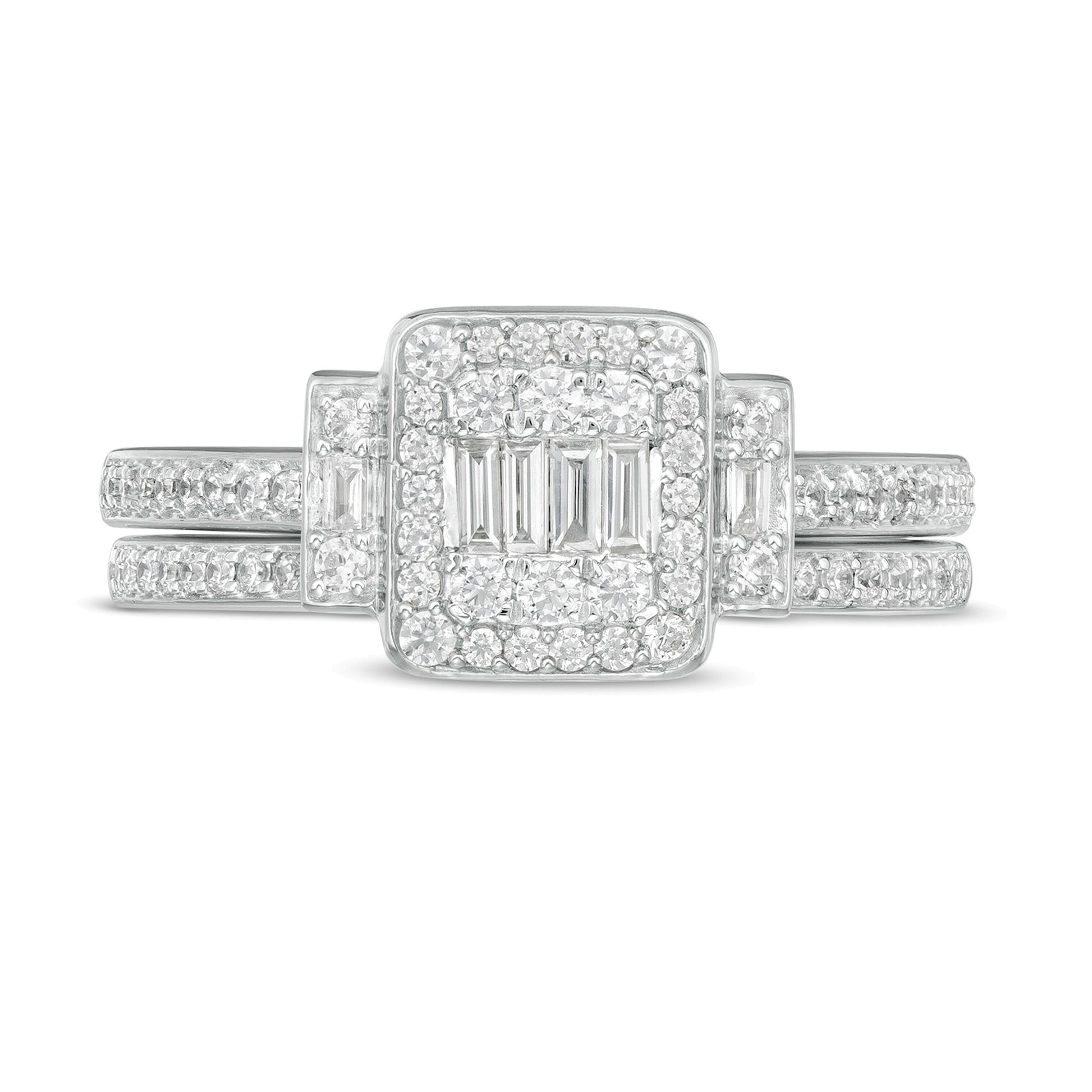 0.5 CT. TW Composite Diamond Frame Collar Bridal Set in 10K White Gold