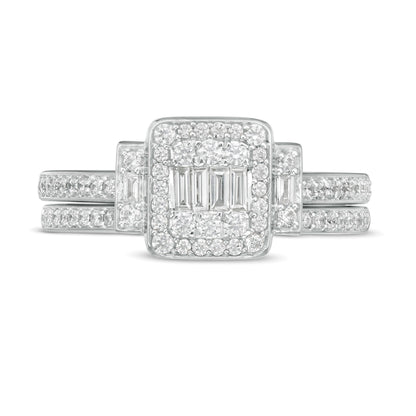 0.5 CT. TW Composite Diamond Frame Collar Bridal Set in 10K White Gold