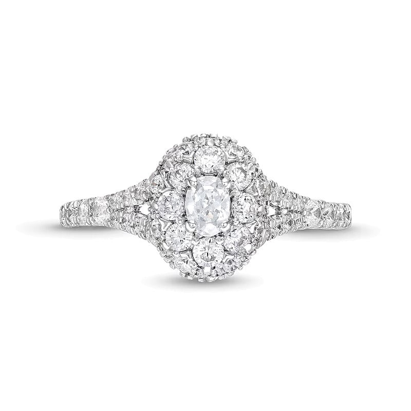 0.75 CT. TW Oval Multi-Diamond Split Shank Engagement Ring in 10K White Gold