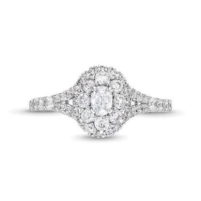 0.75 CT. TW Oval Multi-Diamond Split Shank Engagement Ring in 10K White Gold