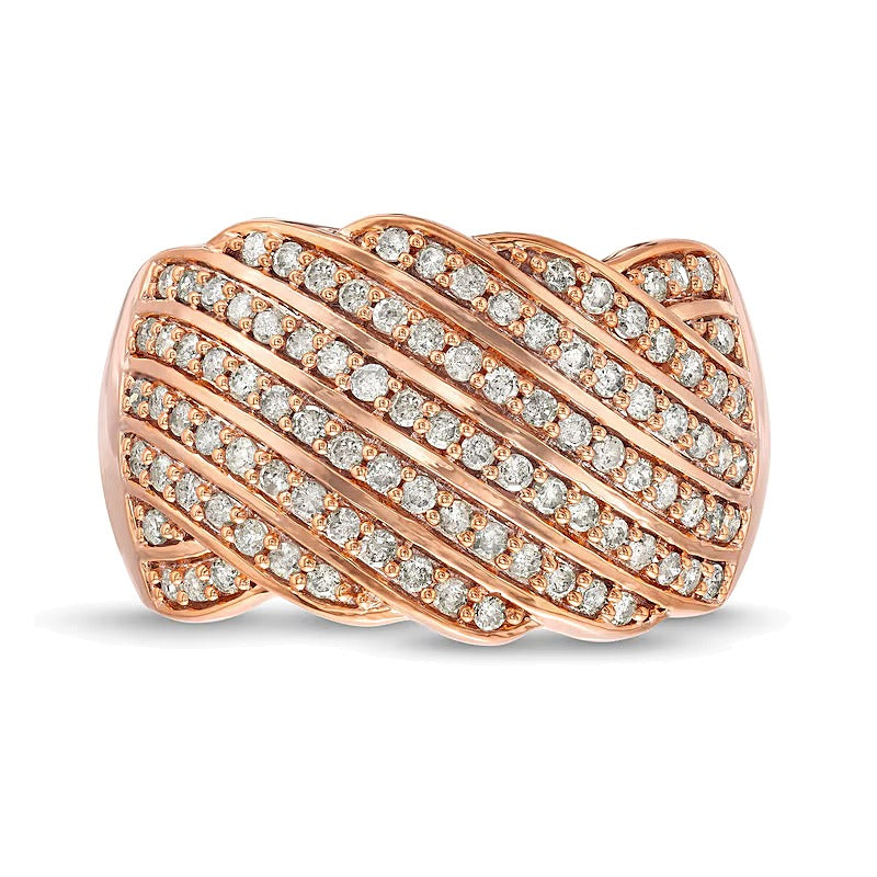 0.75 CT. TW Diamond Linear Multi-Row Rolling Wave Ring in 10K Rose Gold