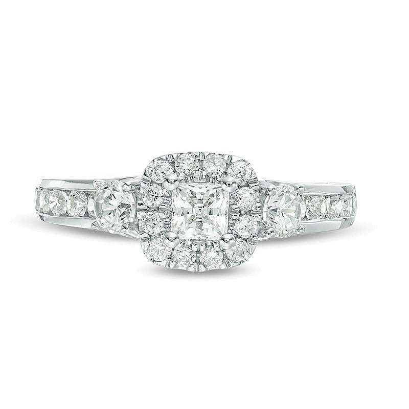1.25 CT. TW Princess-Cut Diamond Frame Three Stone Engagement Ring in 14K White Gold