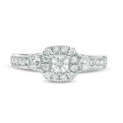 1.25 CT. TW Princess-Cut Diamond Frame Three Stone Engagement Ring in 14K White Gold