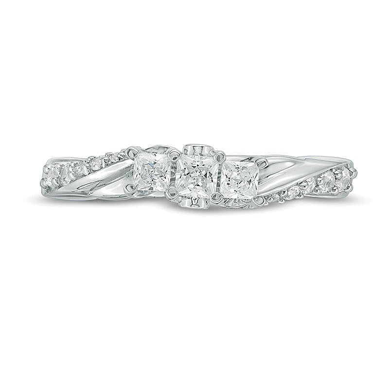 0.5 CT. TW Princess-Cut Diamond Three Stone Twist Shank Ring in 14K White Gold