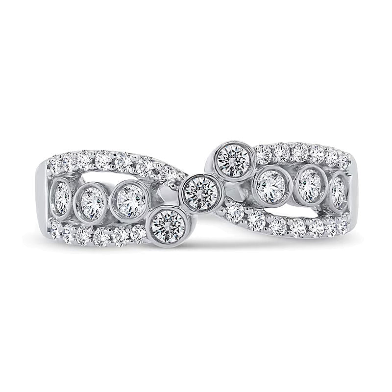 0.5 CT. TW Diamond Bezel Crossover Ring in 10K White Gold