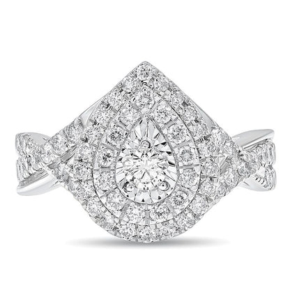 1.0 CT. TW Diamond Double Teardrop Frame Twist Shank Engagement Ring in 10K White Gold