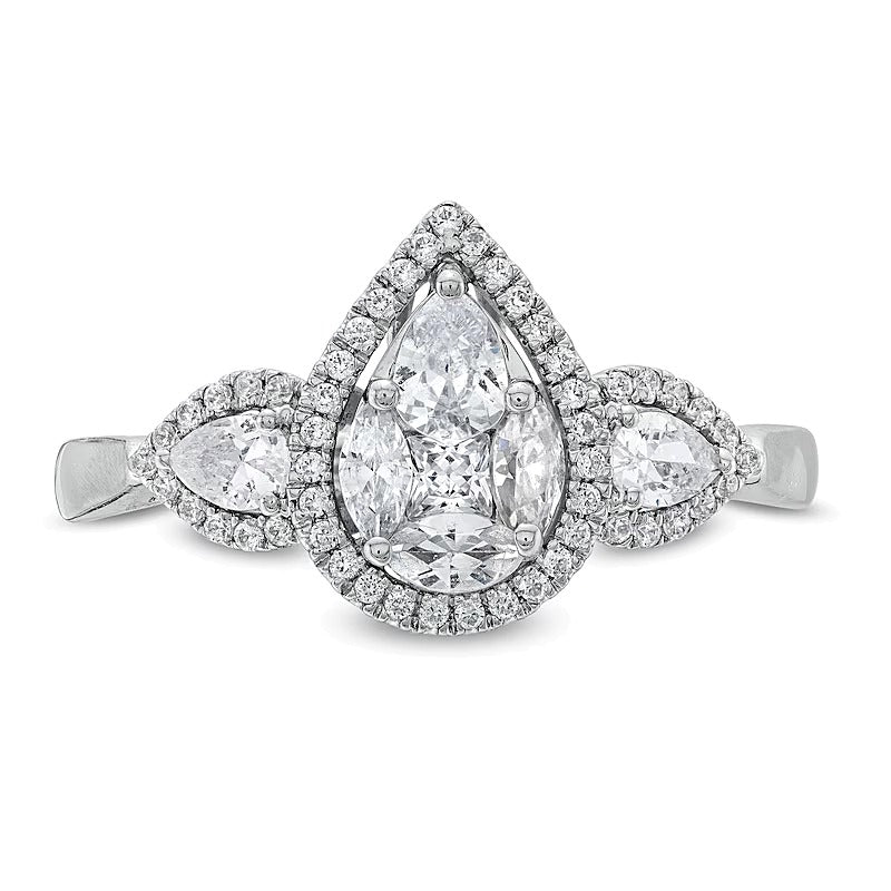 0.75 CT. TW Multi-Diamond Pear Composite Framed Engagement Ring in 10K White Gold