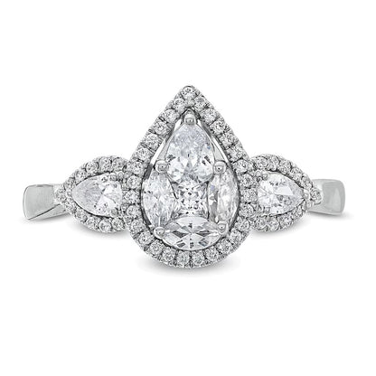 0.75 CT. TW Multi-Diamond Pear Composite Framed Engagement Ring in 10K White Gold
