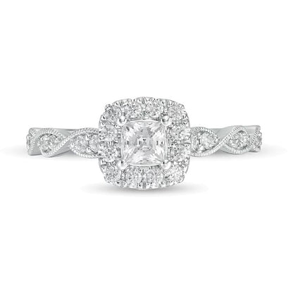 0.63 CT. TW Princess-Cut Diamond Cushion Frame Vintage-Style Engagement Ring in 14K White Gold (I/I2)