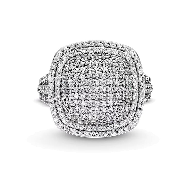 1.0 CT. TW Cushion-Shaped Multi-Diamond Double Frame Split Shank Ring in 10K White Gold