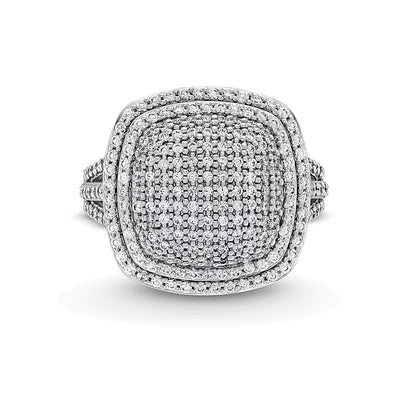 1.0 CT. TW Cushion-Shaped Multi-Diamond Double Frame Split Shank Ring in 10K White Gold